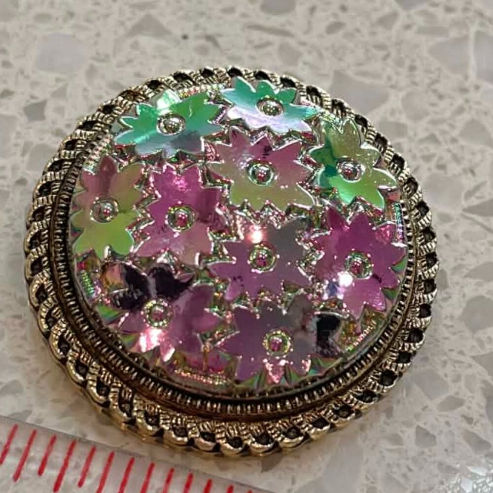 Vintage iridescent floral scarf clip stamped “Western Germany”